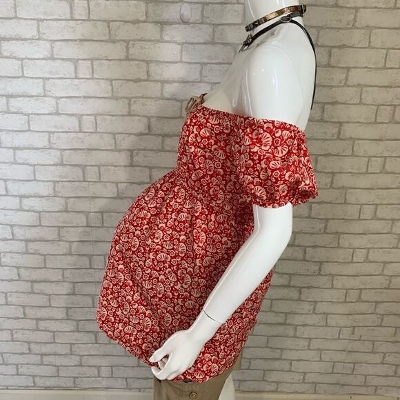 ‎Motherhood Maternity red/tan floral Cottagecore on/off shoulder top - M - Picture 6 of 9